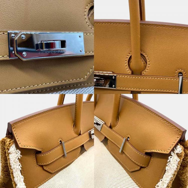 Pre Owned Hermes Brown Toile and Swift Leather Fray Birkin 35 Bag