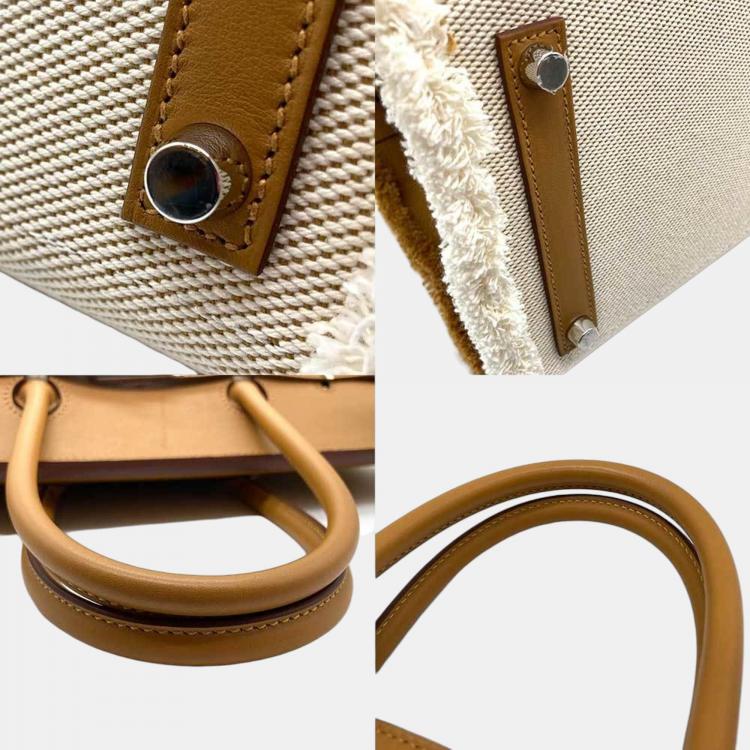 Pre Owned Hermes Brown Toile and Swift Leather Fray Birkin 35 Bag
