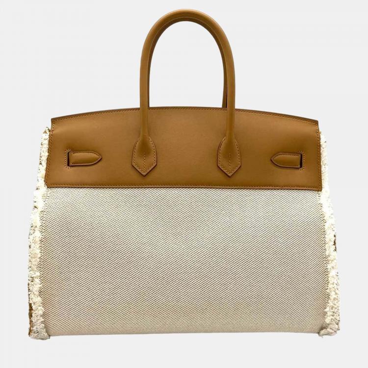 Pre Owned Hermes Brown Toile and Swift Leather Fray Birkin 35 Bag