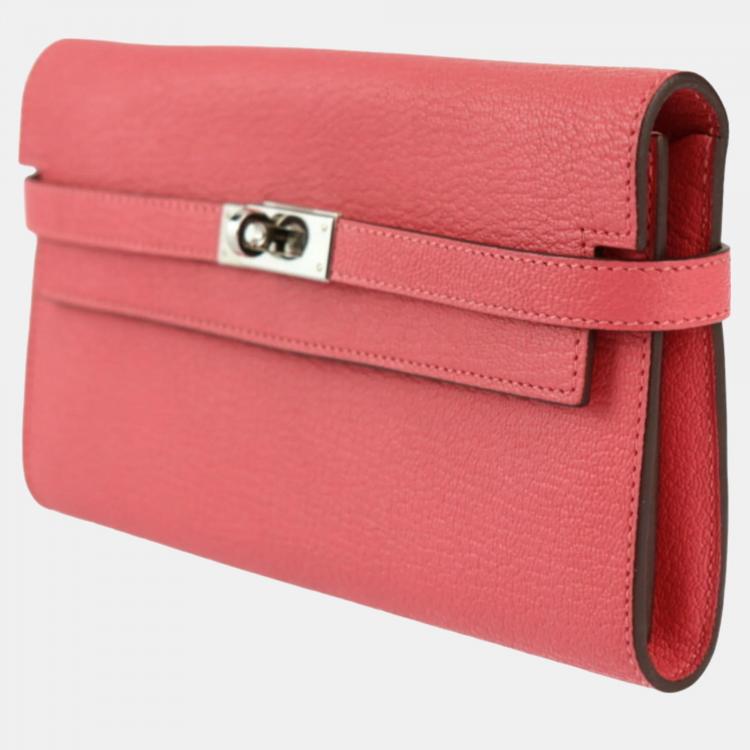 Pre Owned Hermes Rose Azalea Chevre Kelly Long Wallet