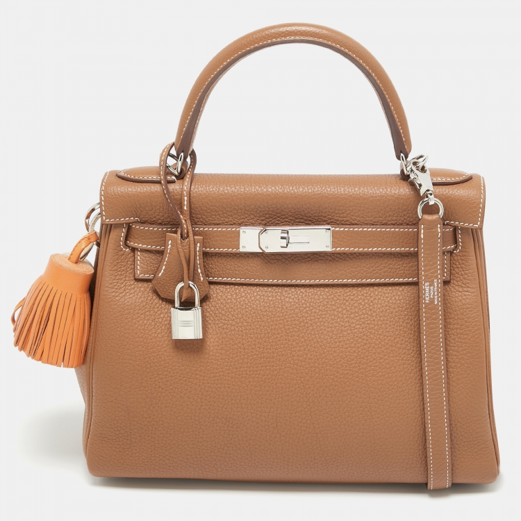 مملوكة مسبقًا Hermès Gold Togo Leather Palladium Finish Kelly Retourne 28 Bag
