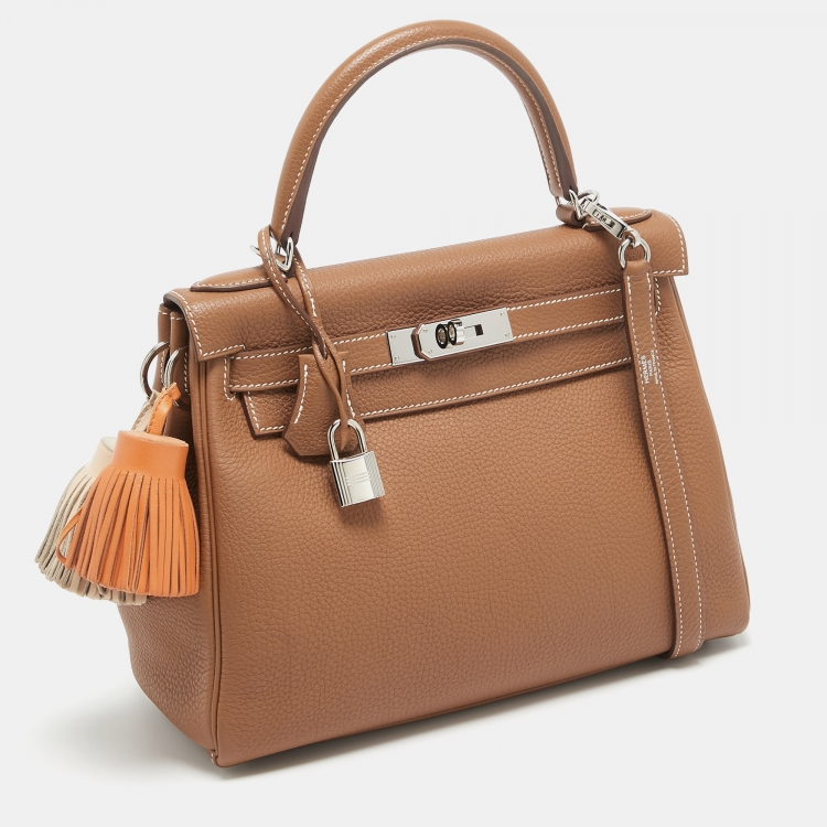 مملوكة مسبقًا Hermès Gold Togo Leather Palladium Finish Kelly Retourne 28 Bag
