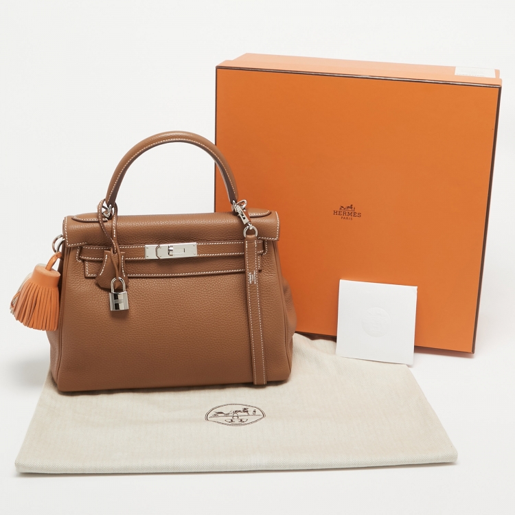 مملوكة مسبقًا Hermès Gold Togo Leather Palladium Finish Kelly Retourne 28 Bag