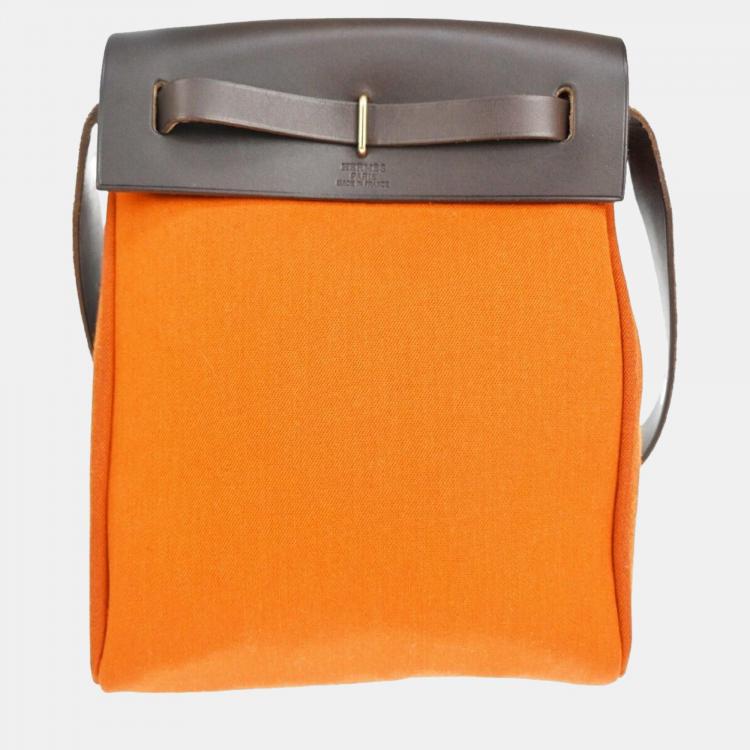 Pre Owned Hermes Orange Canvas Herbag shoulder bag
