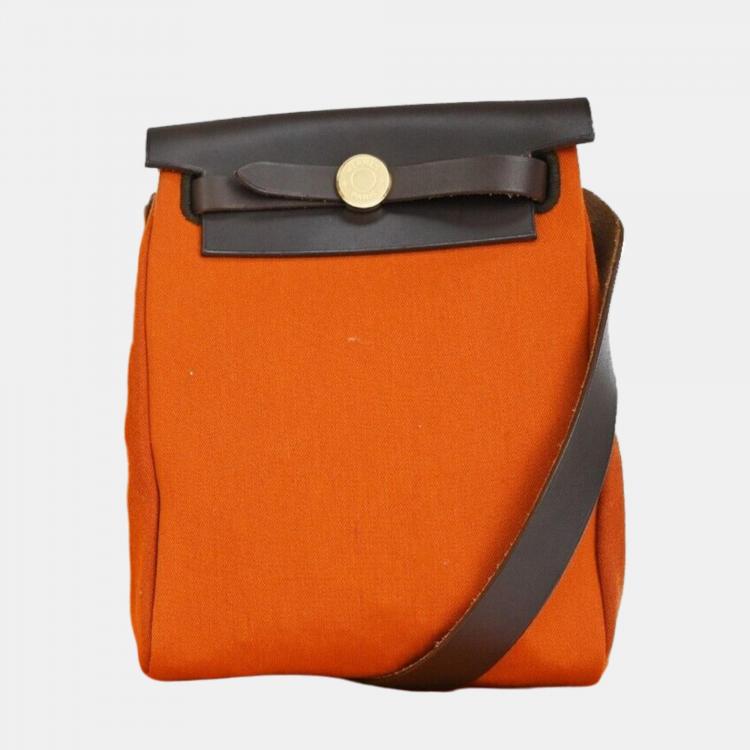 Pre Owned Hermes Orange Canvas Herbag shoulder bag