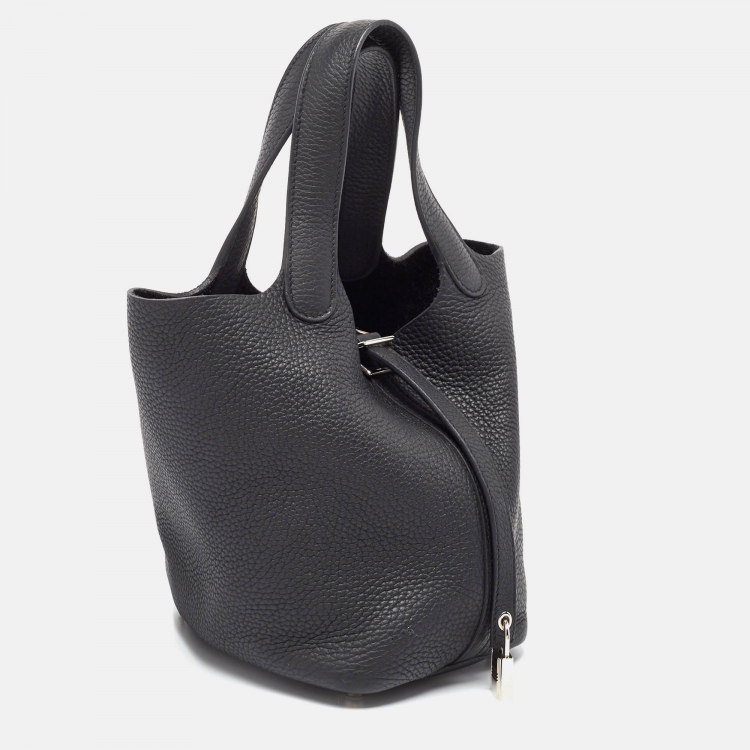 Pre Owned Hermès Noir Taurillon Clemence Leather Picotin Lock 18 Bag