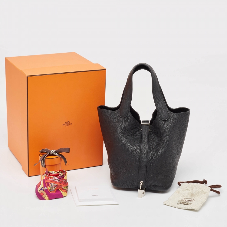 Pre Owned Hermès Noir Taurillon Clemence Leather Picotin Lock 18 Bag