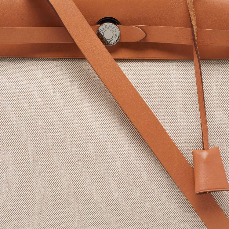 Pre Owned Hermes Naturel Vache Hunter Leather and Toile Canvas Herbag Zip 31 Bag