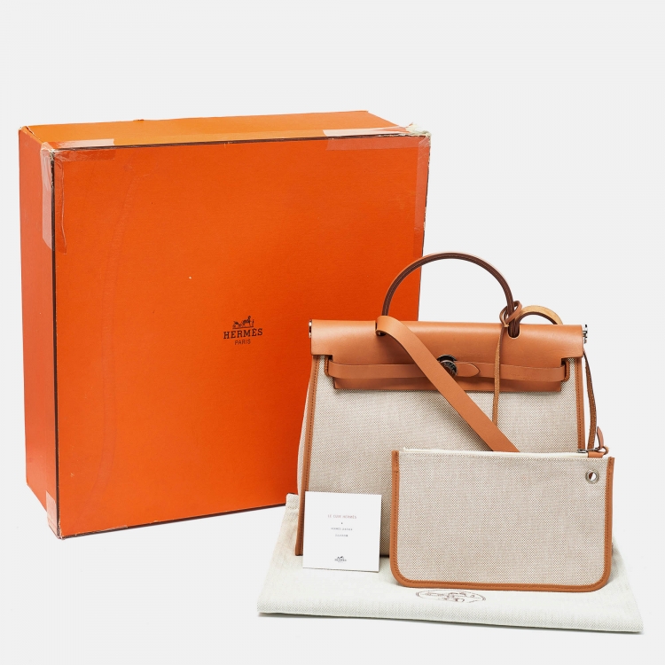 Pre Owned Hermes Naturel Vache Hunter Leather and Toile Canvas Herbag Zip 31 Bag