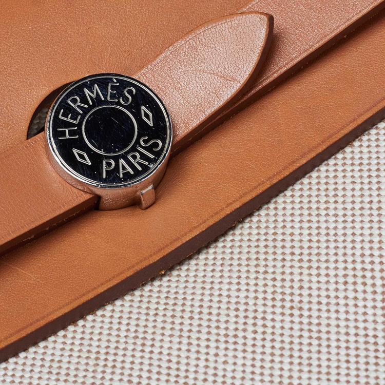Pre Owned Hermes Naturel Vache Hunter Leather and Toile Canvas Herbag Zip 31 Bag