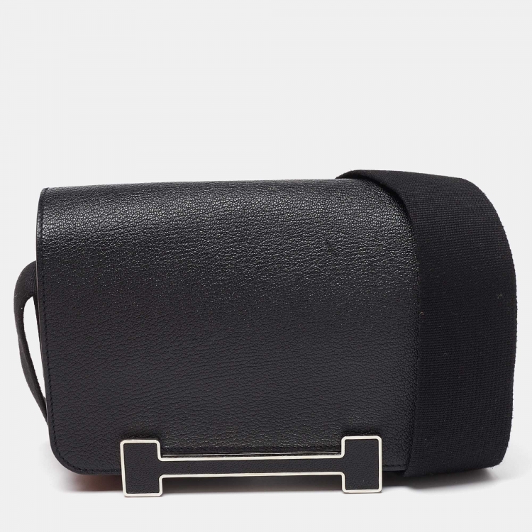 Pre Owned Hermes Black Chevre Mysore Leather Geta Bag  