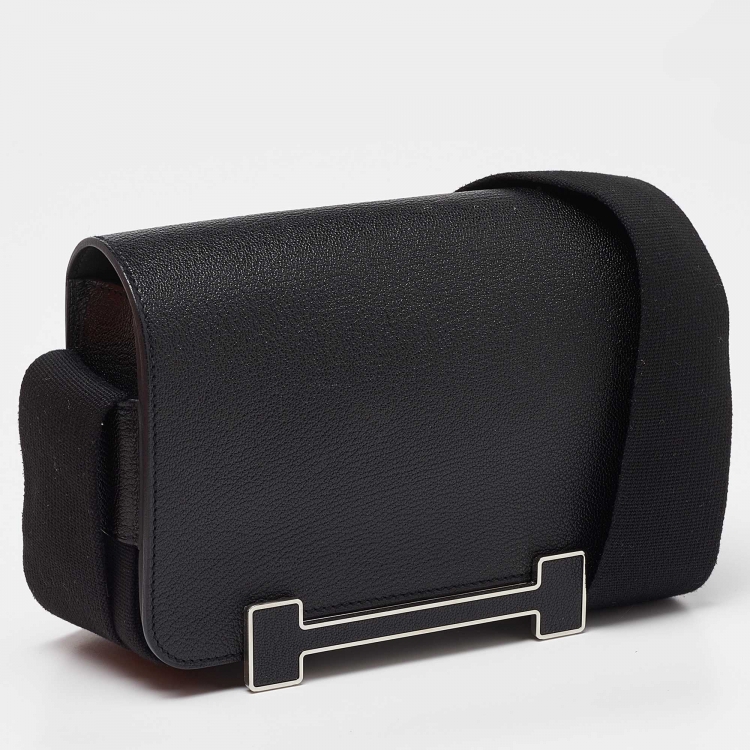 Pre Owned Hermes Black Chevre Mysore Leather Geta Bag  