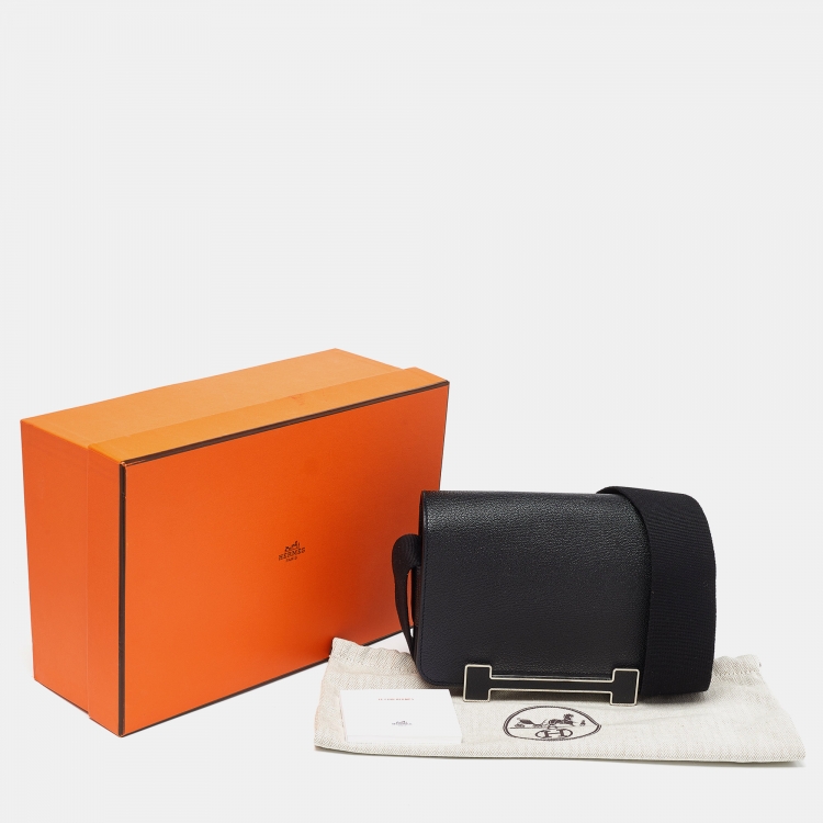 Pre Owned Hermes Black Chevre Mysore Leather Geta Bag  