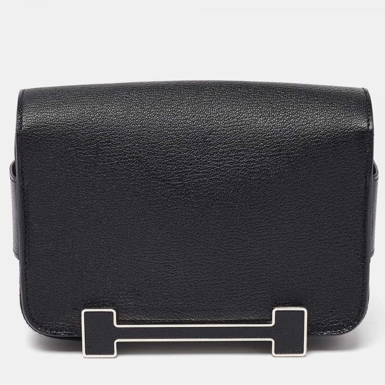 Pre Owned Hermes Black Chevre Mysore Leather Geta Bag  