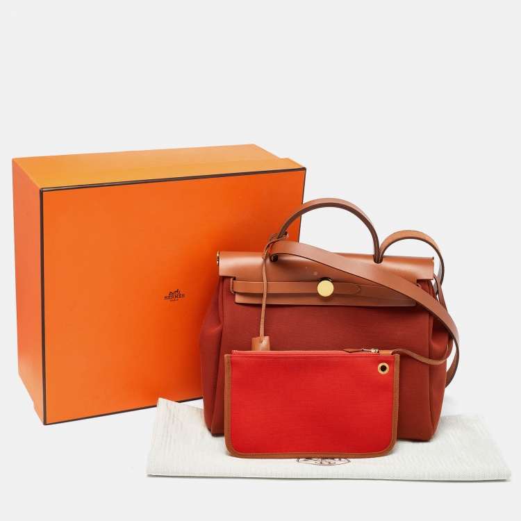 مملوكة مسبقًا Hermes Rouge H/Fauve Canvas and Leather Herbag Zip 31 Bag