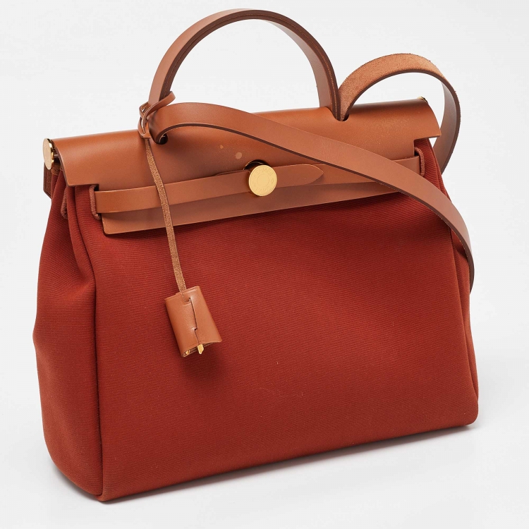 مملوكة مسبقًا Hermes Rouge H/Fauve Canvas and Leather Herbag Zip 31 Bag