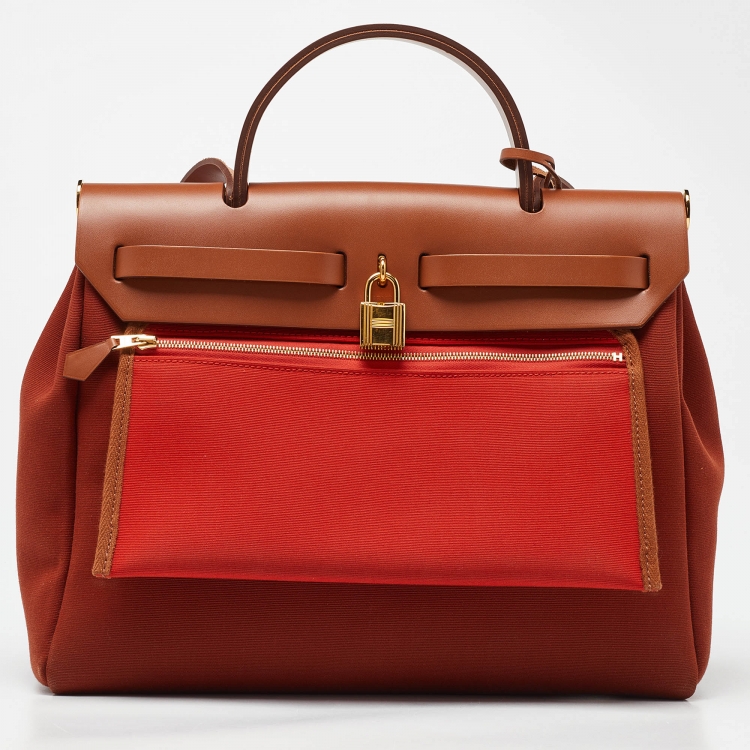 مملوكة مسبقًا Hermes Rouge H/Fauve Canvas and Leather Herbag Zip 31 Bag