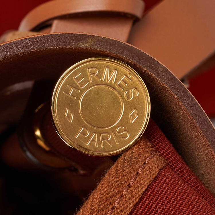 مملوكة مسبقًا Hermes Rouge H/Fauve Canvas and Leather Herbag Zip 31 Bag