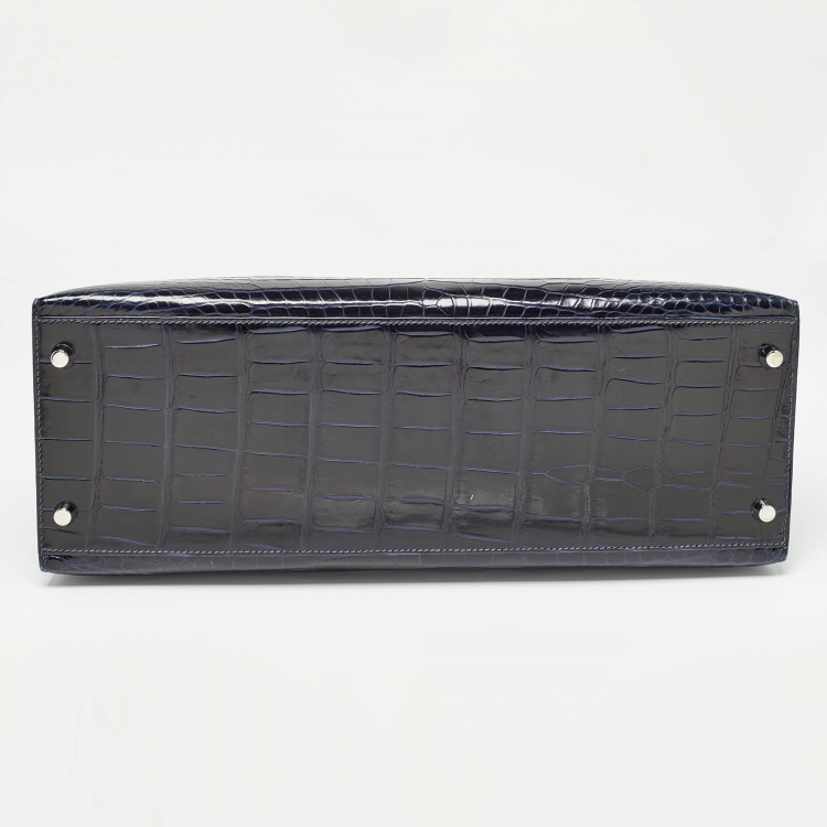 مملوكة مسبقًا Hermes Bleu Roi Crocodile Palladium Finish Kelly Sellier 35 Bag