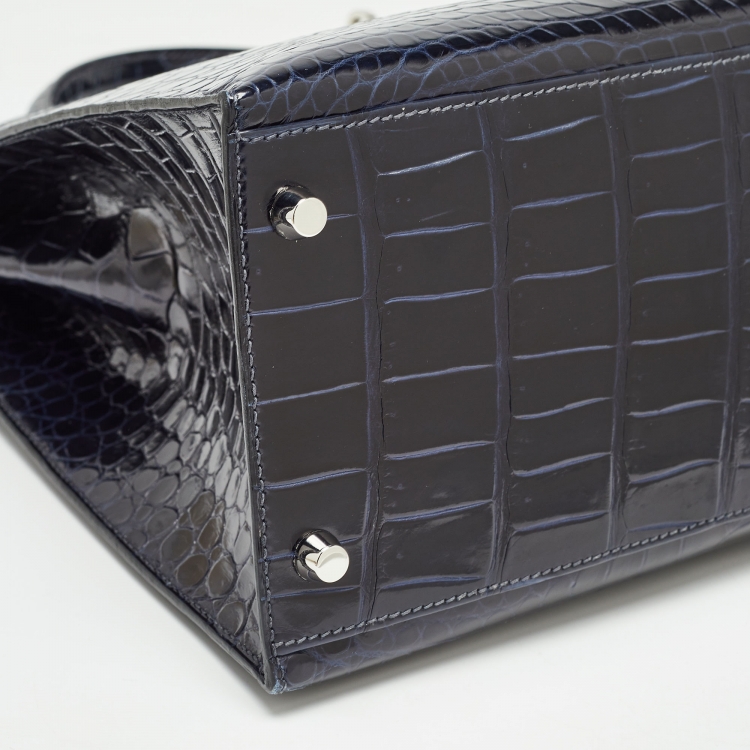 مملوكة مسبقًا Hermes Bleu Roi Crocodile Palladium Finish Kelly Sellier 35 Bag