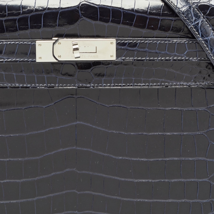 مملوكة مسبقًا Hermes Bleu Roi Crocodile Palladium Finish Kelly Sellier 35 Bag