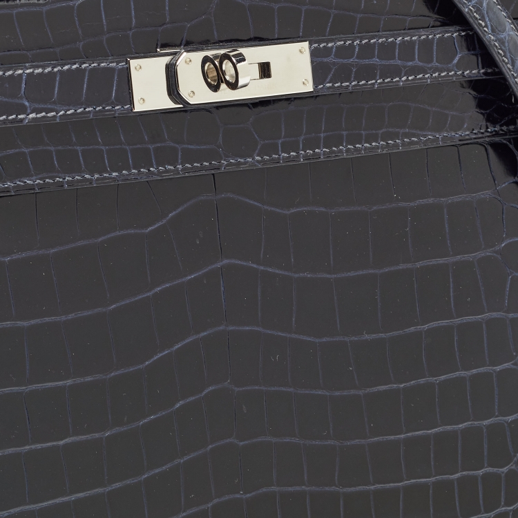 مملوكة مسبقًا Hermes Bleu Roi Crocodile Palladium Finish Kelly Sellier 35 Bag