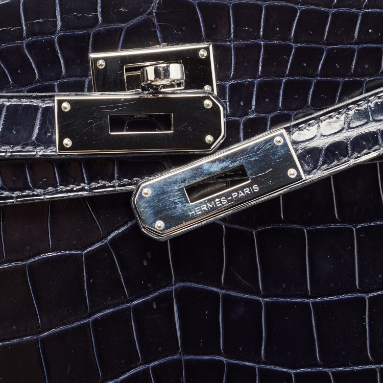 مملوكة مسبقًا Hermes Bleu Roi Crocodile Palladium Finish Kelly Sellier 35 Bag