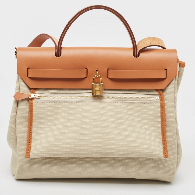 Pre Owned Hermès Naturel Vache Hunter Leather and Toile Canvas Herbag Zip 31 Bag
