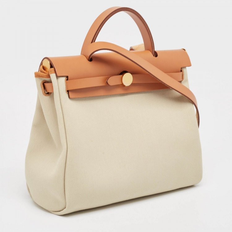 Pre Owned Hermès Naturel Vache Hunter Leather and Toile Canvas Herbag Zip 31 Bag
