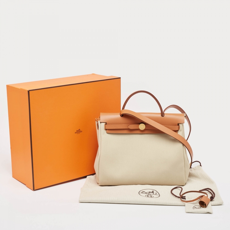 Pre Owned Hermès Naturel Vache Hunter Leather and Toile Canvas Herbag Zip 31 Bag