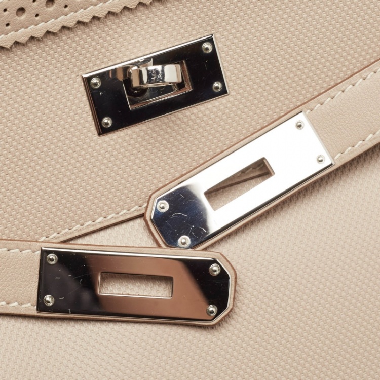 Pre Owned Hermes Argile Ghillies Grain d'H and Swift Leather Palladium Finish Kelly Retourne 35 Bag