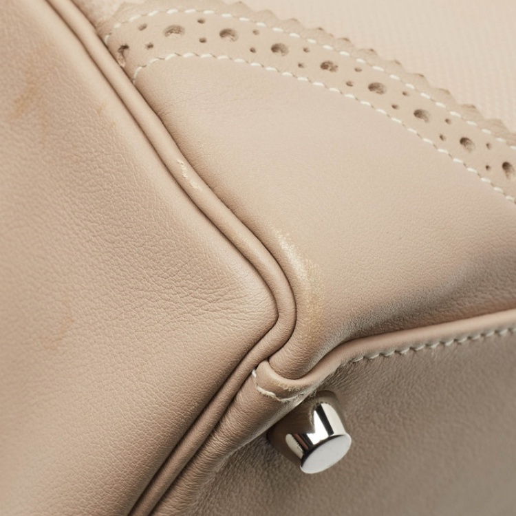 Pre Owned Hermes Argile Ghillies Grain d'H and Swift Leather Palladium Finish Kelly Retourne 35 Bag