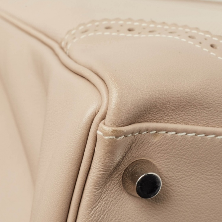 Pre Owned Hermes Argile Ghillies Grain d'H and Swift Leather Palladium Finish Kelly Retourne 35 Bag