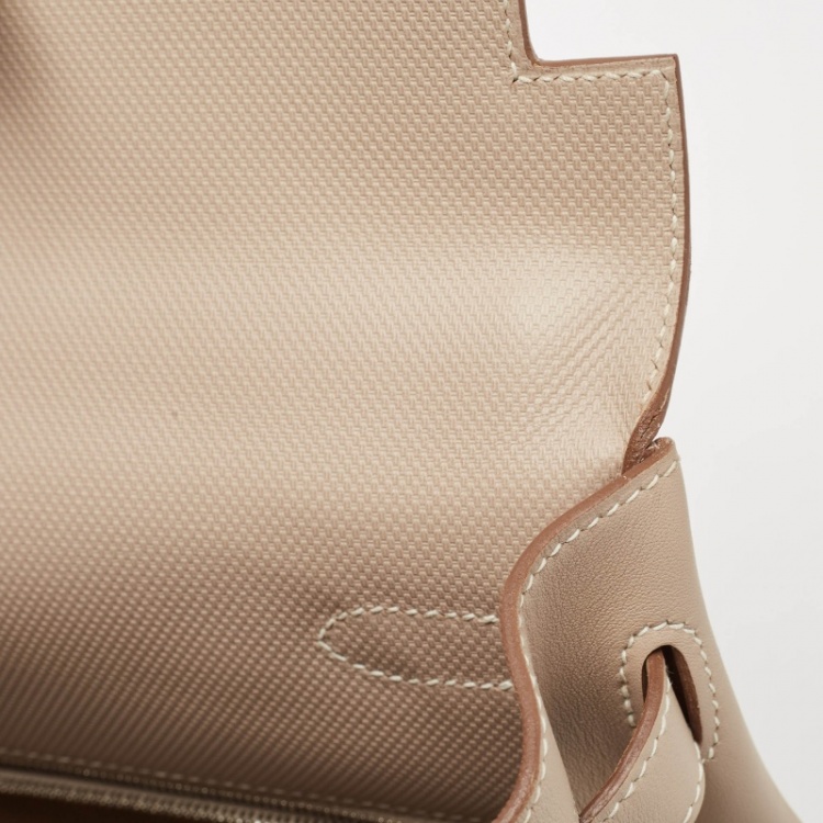 Pre Owned Hermes Argile Ghillies Grain d'H and Swift Leather Palladium Finish Kelly Retourne 35 Bag