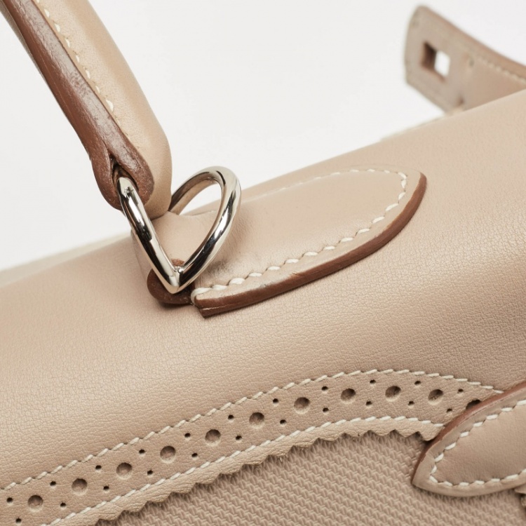 Pre Owned Hermes Argile Ghillies Grain d'H and Swift Leather Palladium Finish Kelly Retourne 35 Bag