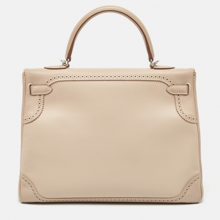 Pre Owned Hermes Argile Ghillies Grain d'H and Swift Leather Palladium Finish Kelly Retourne 35 Bag