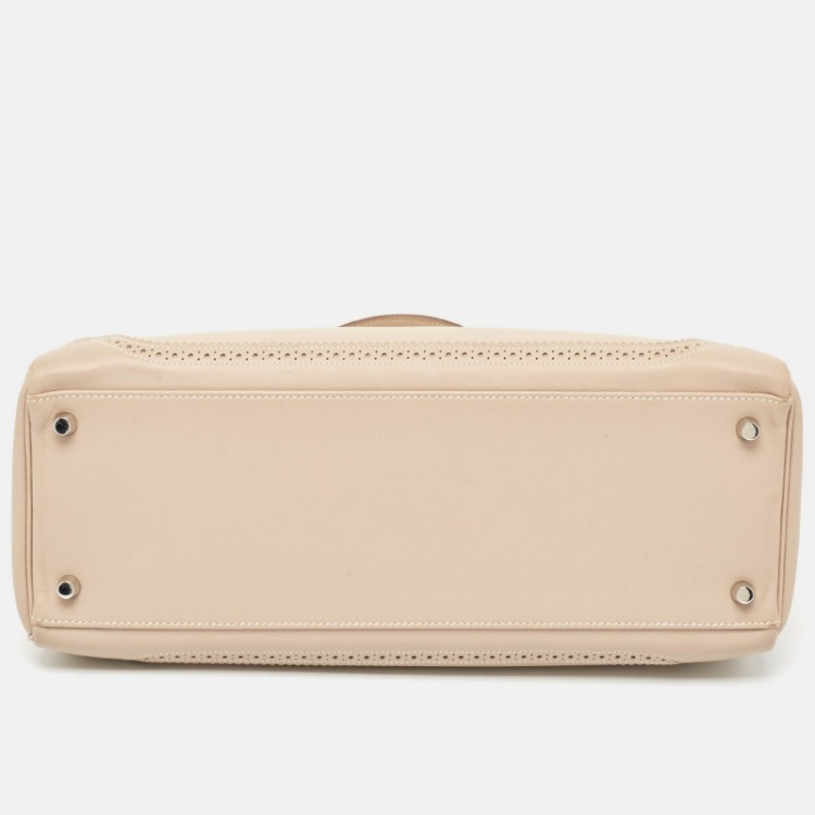Pre Owned Hermes Argile Ghillies Grain d'H and Swift Leather Palladium Finish Kelly Retourne 35 Bag