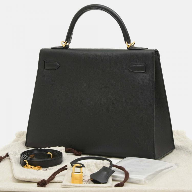 Pre Owned Hermes Black Epson Kelly Handbag