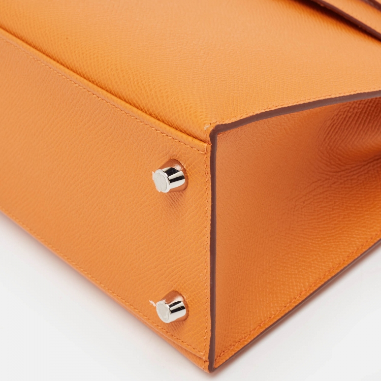Pre Owned Hermes Orange Epsom Leather Palladium Finish Kelly Sellier 25 Bag