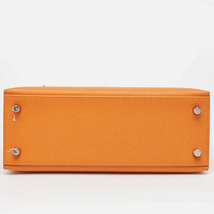 Pre Owned Hermes Orange Epsom Leather Palladium Finish Kelly Sellier 25 Bag