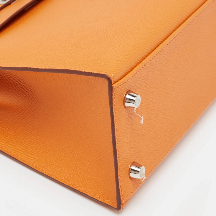 Pre Owned Hermes Orange Epsom Leather Palladium Finish Kelly Sellier 25 Bag