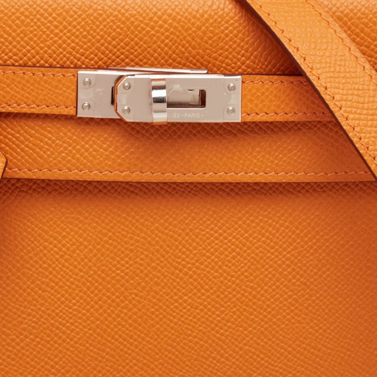 Pre Owned Hermes Orange Epsom Leather Palladium Finish Kelly Sellier 25 Bag