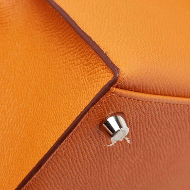 Pre Owned Hermes Orange Epsom Leather Palladium Finish Kelly Sellier 25 Bag