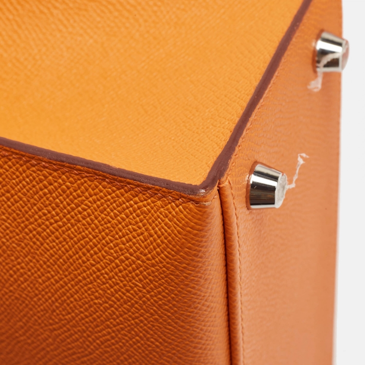 Pre Owned Hermes Orange Epsom Leather Palladium Finish Kelly Sellier 25 Bag