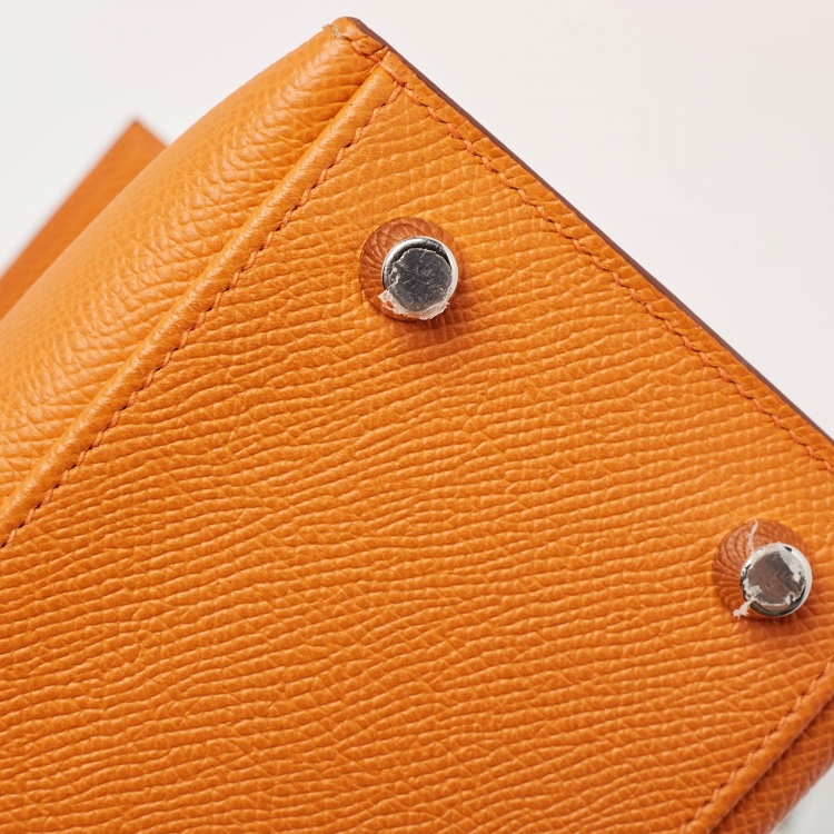 Pre Owned Hermes Orange Epsom Leather Palladium Finish Kelly Sellier 25 Bag