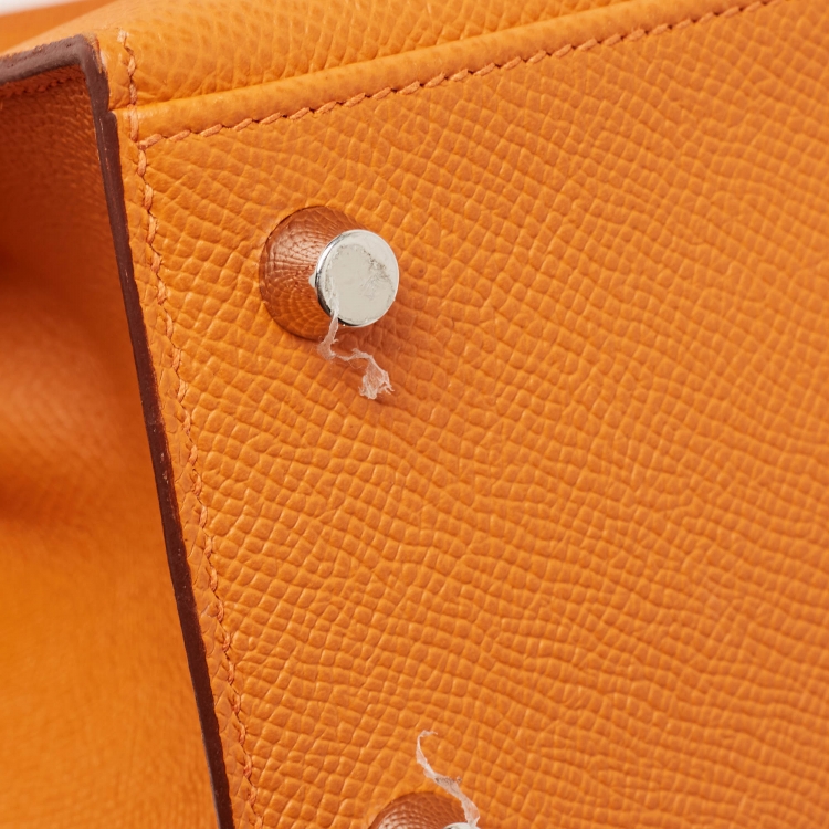 Pre Owned Hermes Orange Epsom Leather Palladium Finish Kelly Sellier 25 Bag