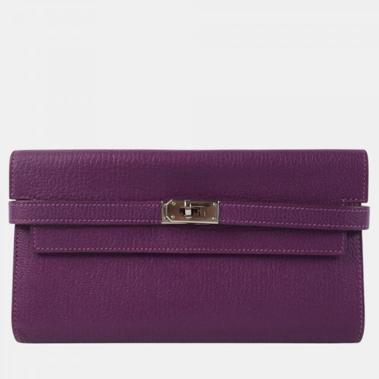 Pre Owned Hermes Purple Chevre Kelly Wallet