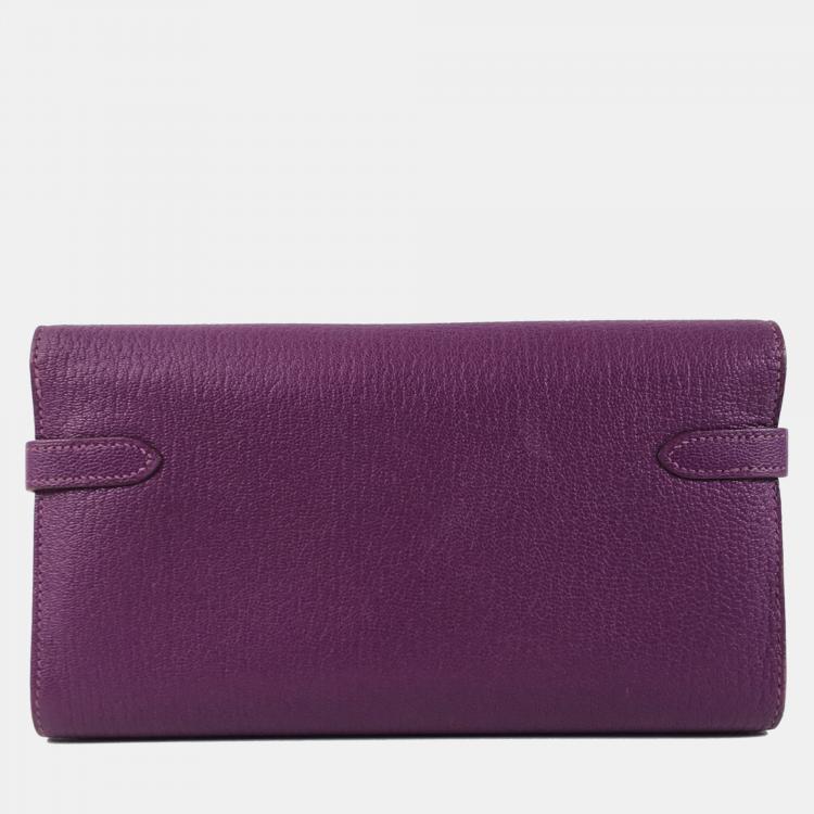 Pre Owned Hermes Purple Chevre Kelly Wallet
