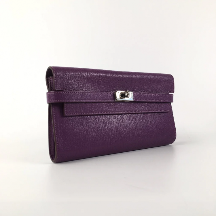 Pre Owned Hermes Purple Chevre Kelly Wallet