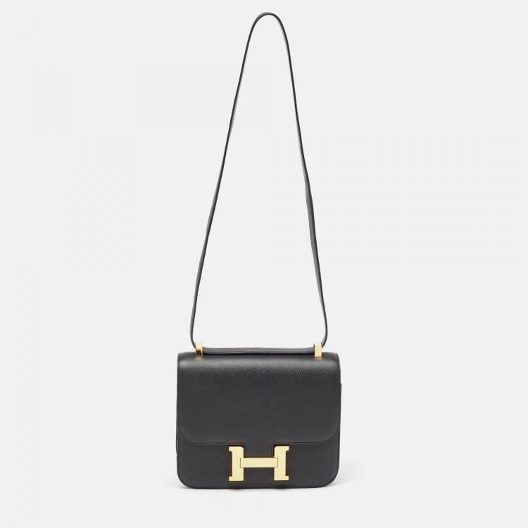 Pre Owned Hermes Noir Epsom Leather Gold Finish Constance 24 Bag